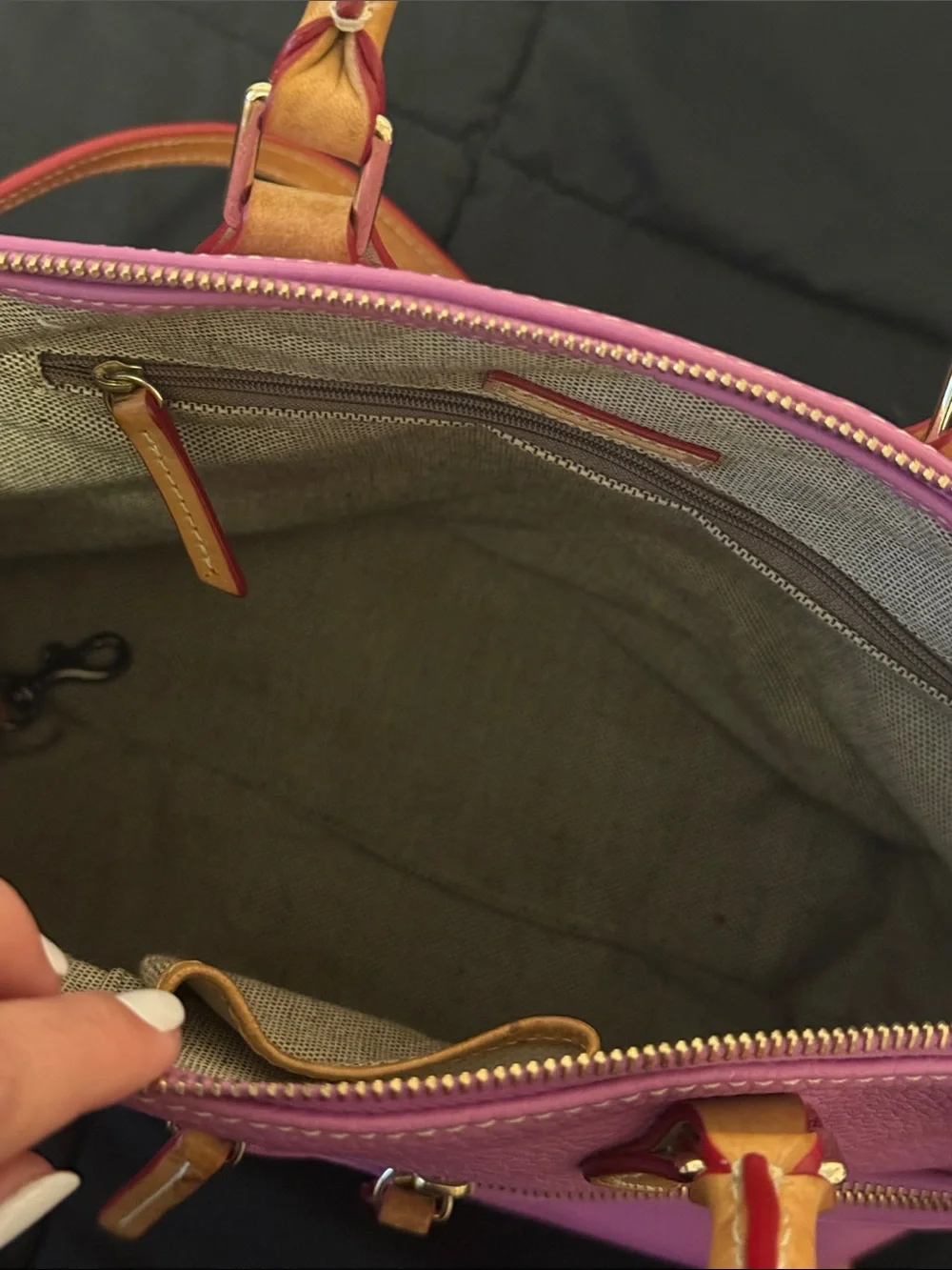 Dooney & Bourke Pink Leather Satchel with Tan Handles